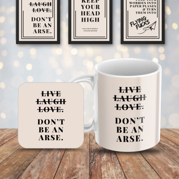 Funny "Live, Love, Arse" Coaster - 9x9cm Cork Backed