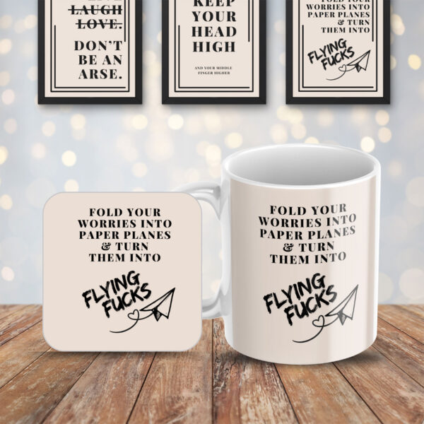 Funny "Flying Fucks" Coaster - 9x9cm Cork Backed