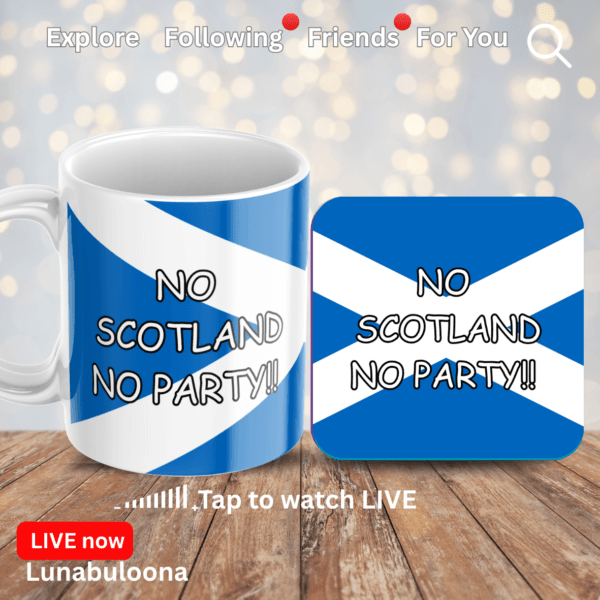 "No Scotland No Party" Funny Coaster - 9x9cm Cork Backed