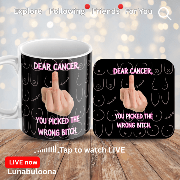 "Dear Cancer, You've Picked The Wrong Bitch" Funny Coaster - 9x9cm Cork Backed